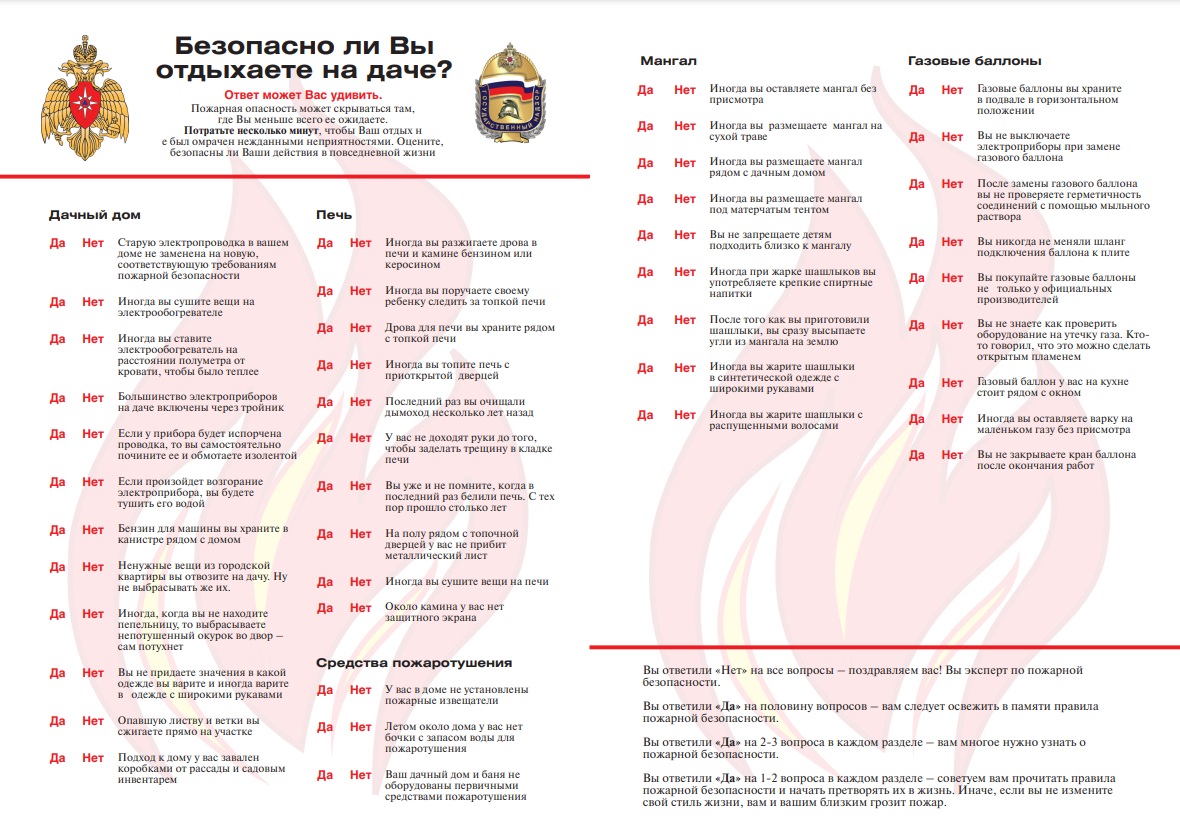 анкета с вопросами о пожарной безопасности